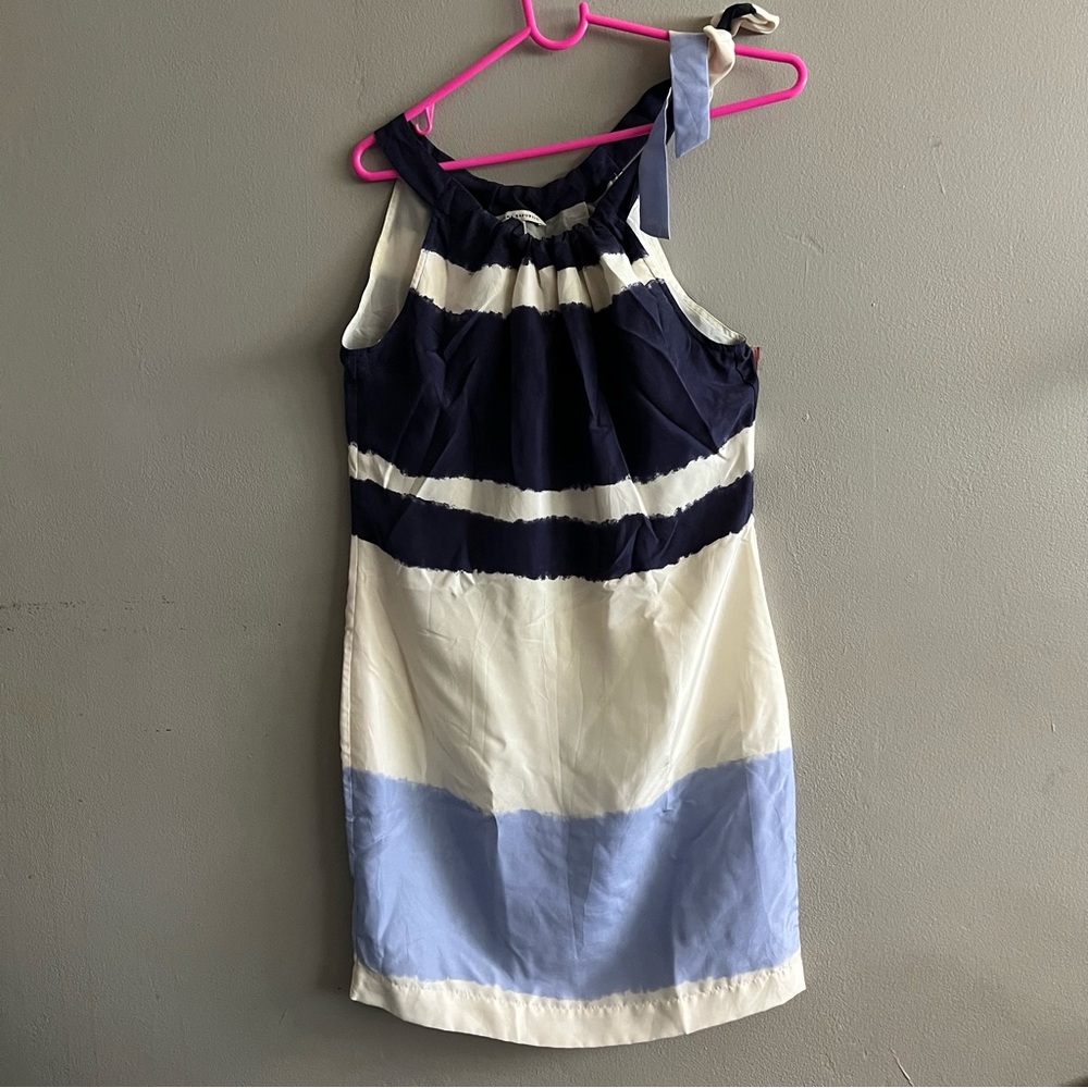 Women’s Banana Republic Dress Blue 100% Silk Sheath Halter shoulder ties Boho 2